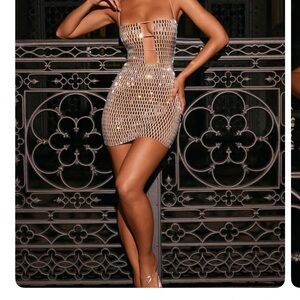 Oh Polly Embellished Cut - Out Mini Dress in Honey